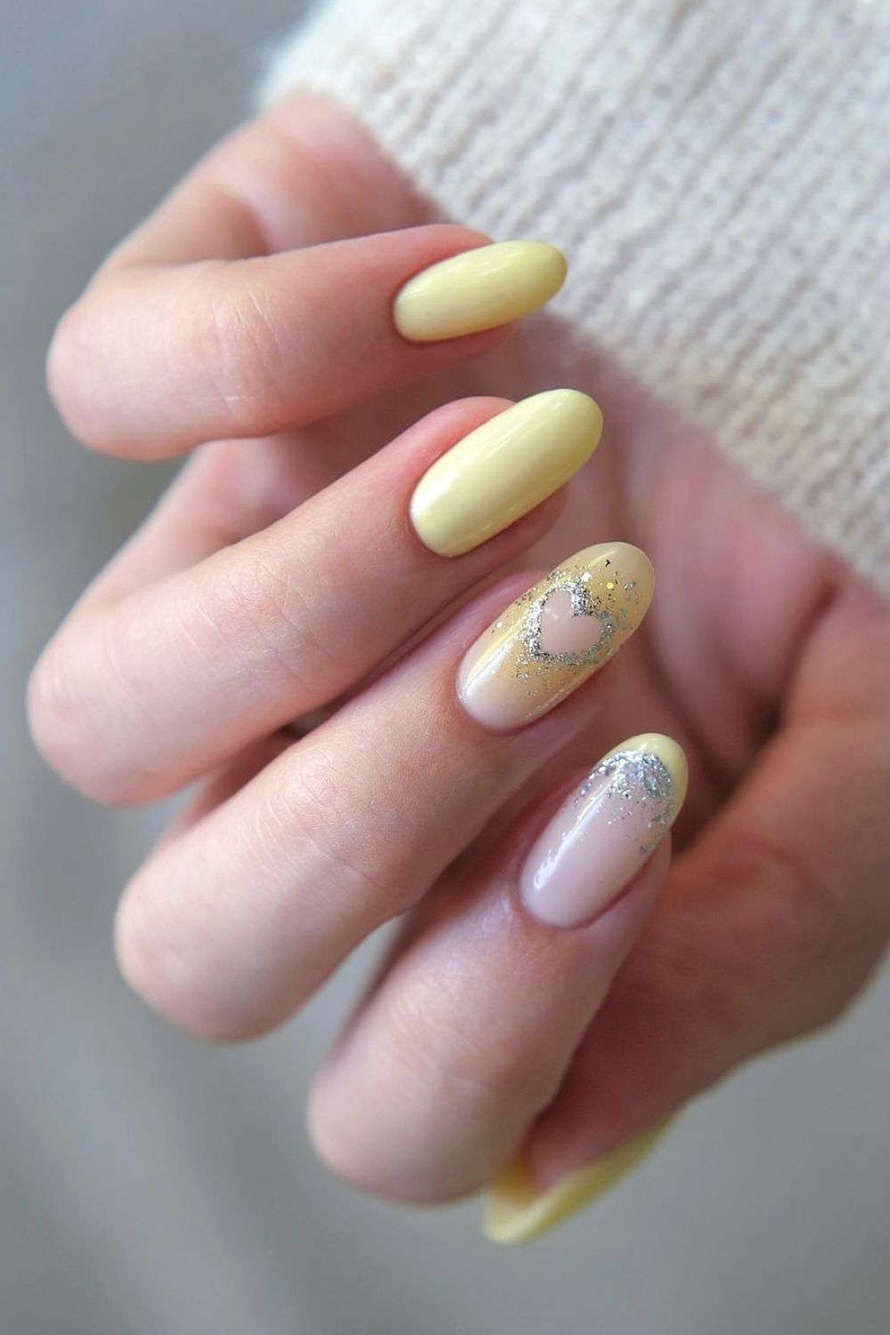 Butter yellow heart manicure