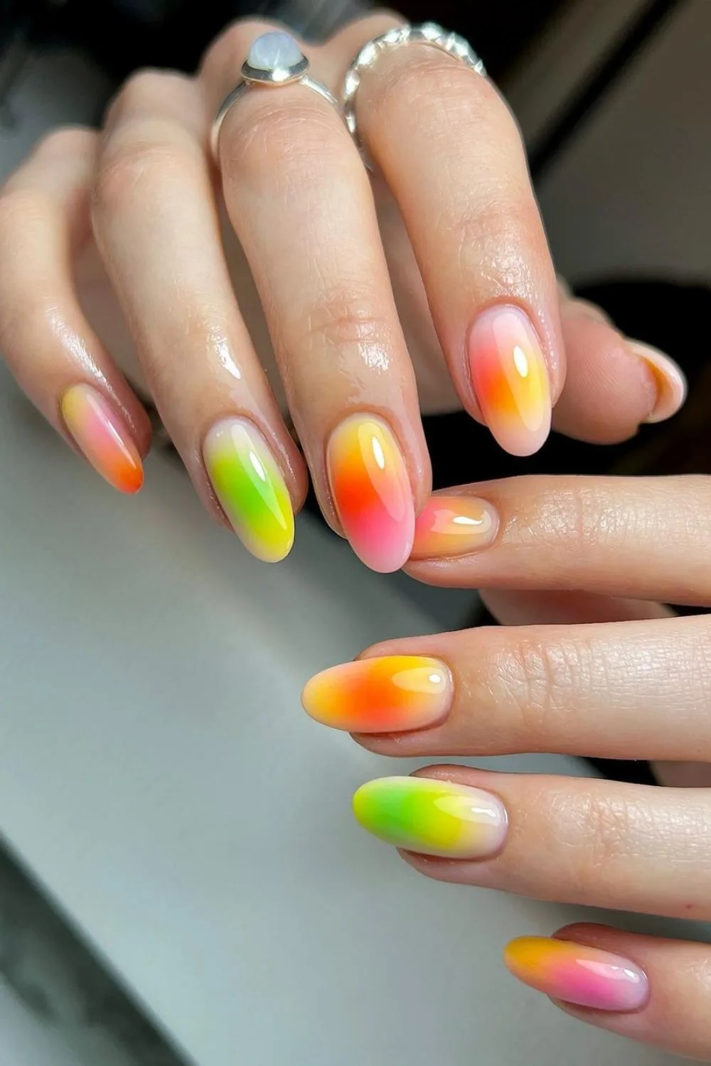 Colorful aura nails for summer