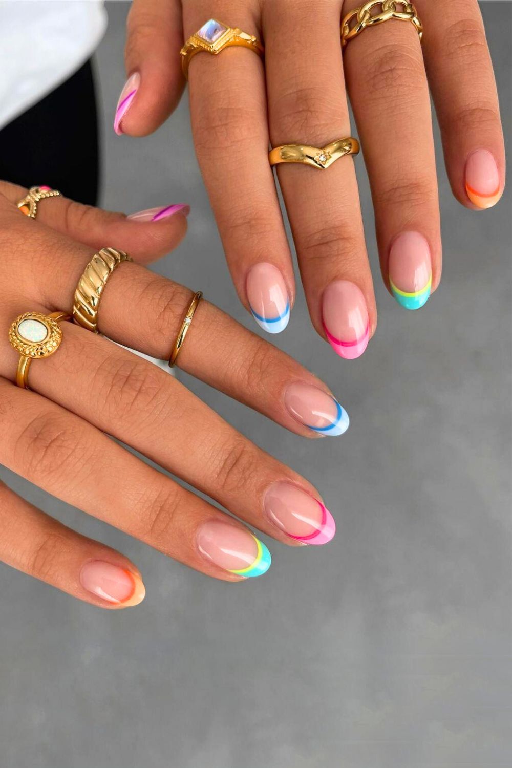 Colorful double French tip nails