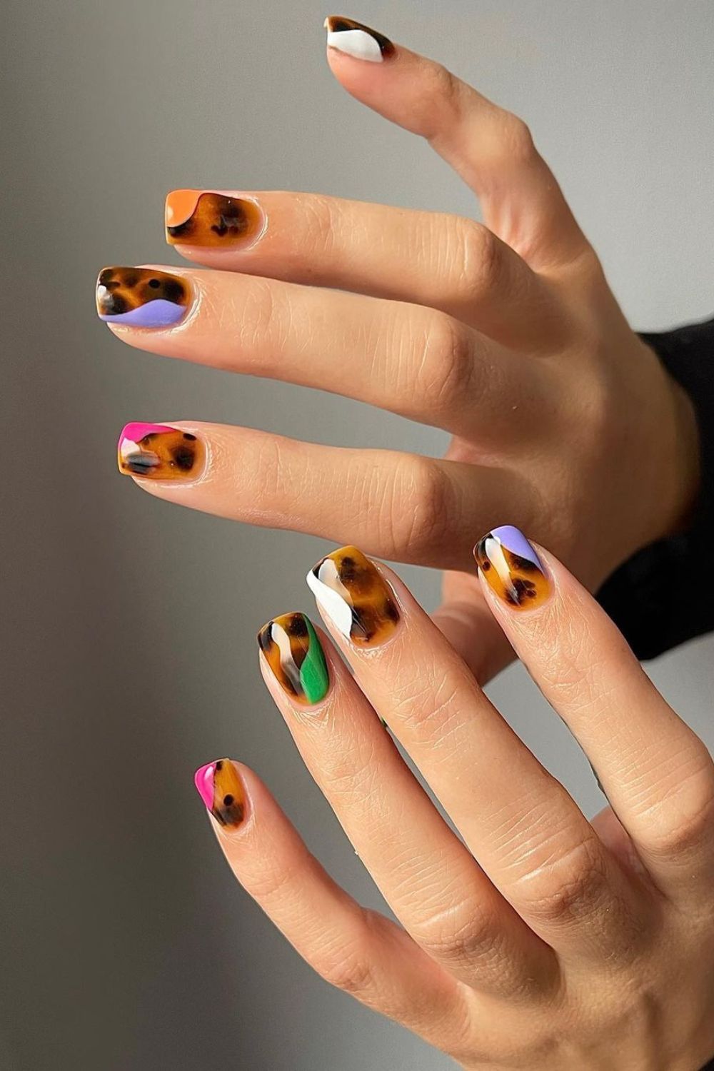 Colorful tortoise shell nails