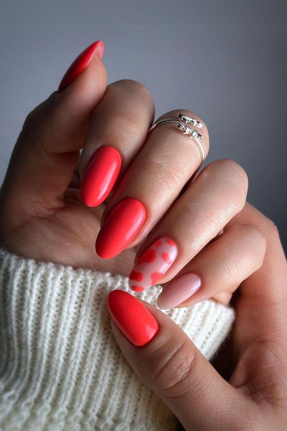 Coral red leopard nails