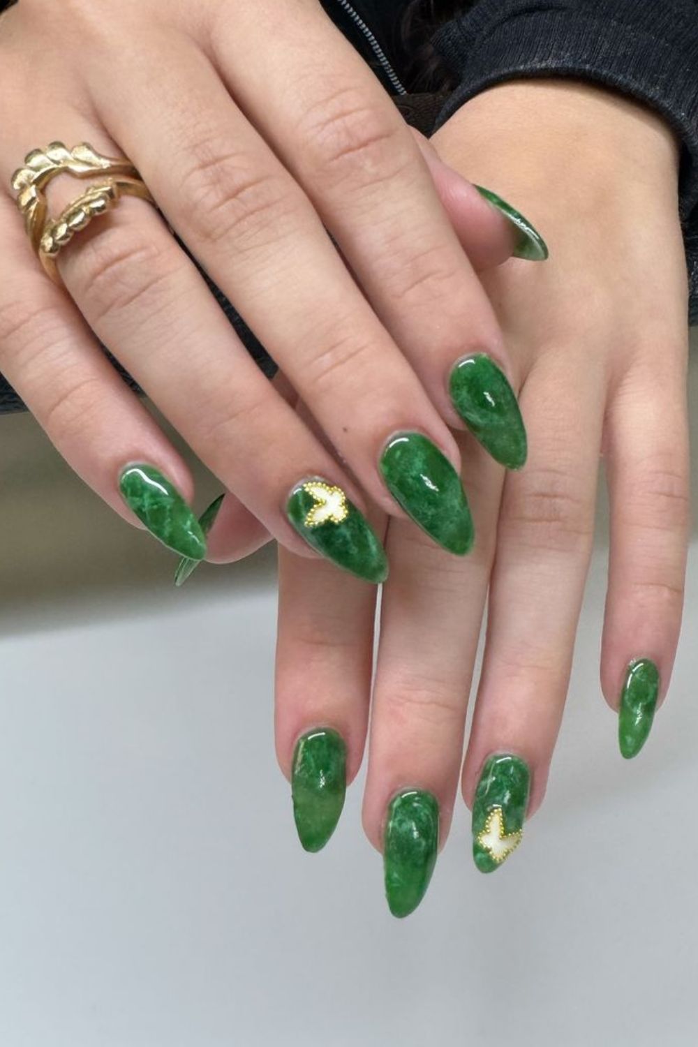 Dark Jade marble nails