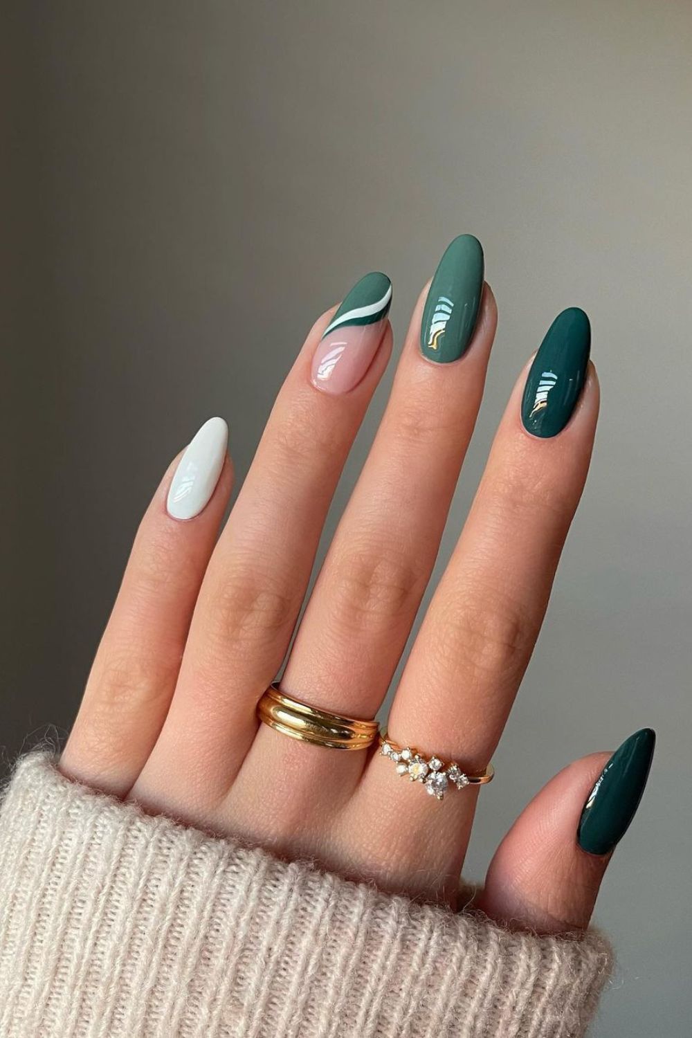 Dark green and white mani