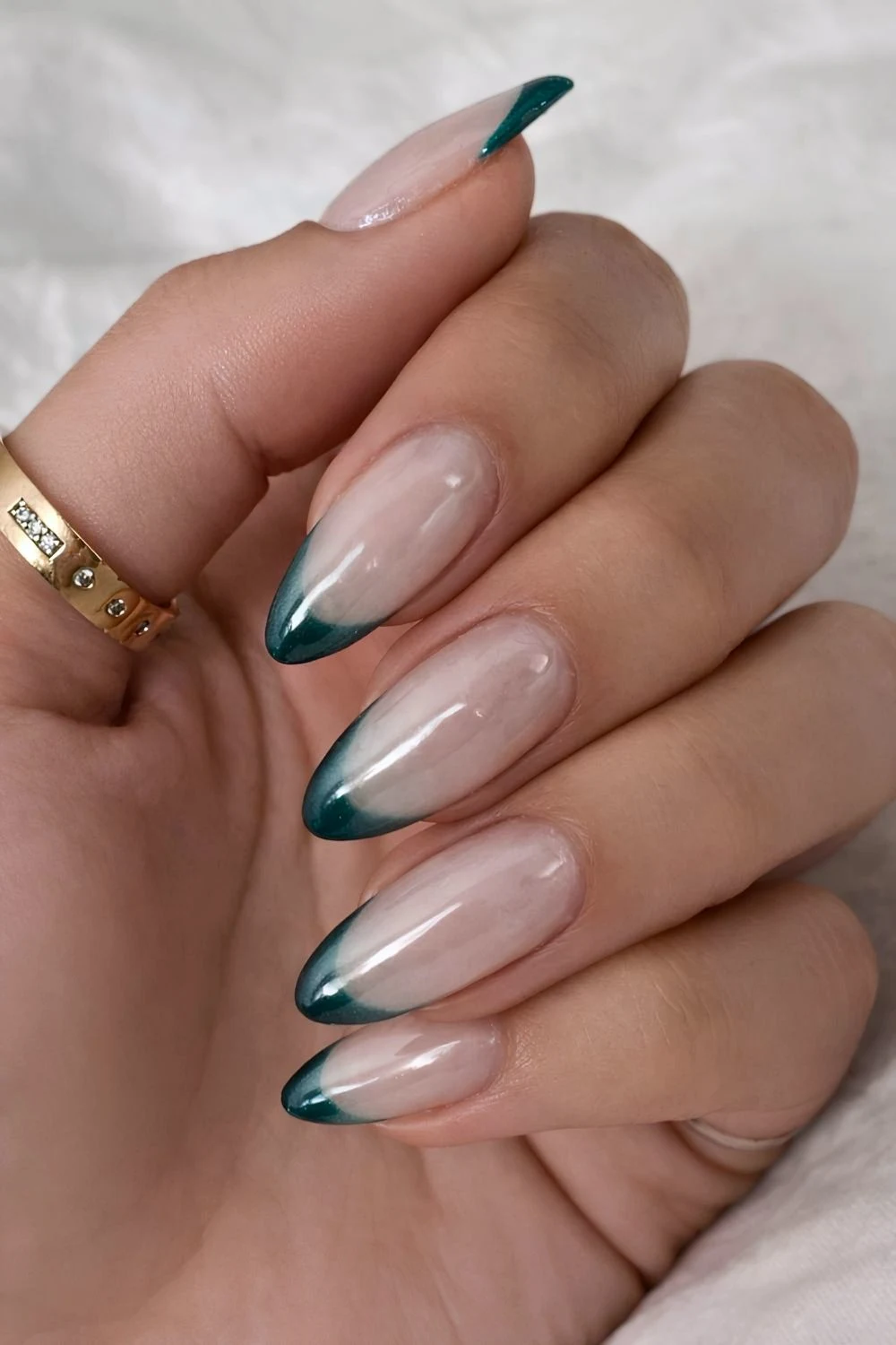 Dark green chrome French manicure