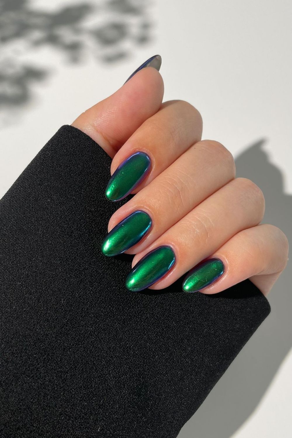 Dark green chrome nails