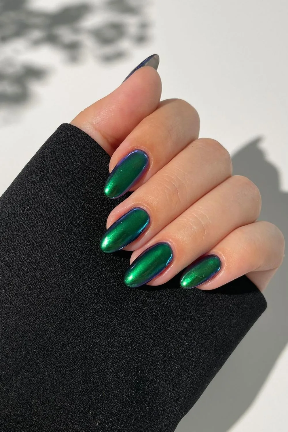 Dark green chrome nails