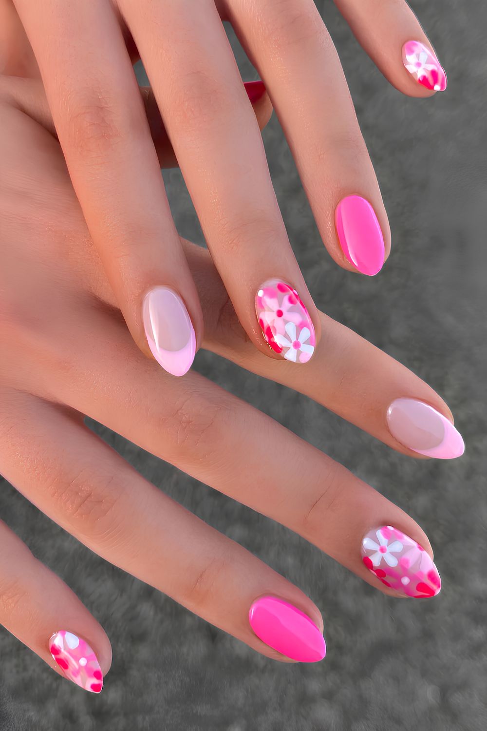Floral manicure in two shades of pink