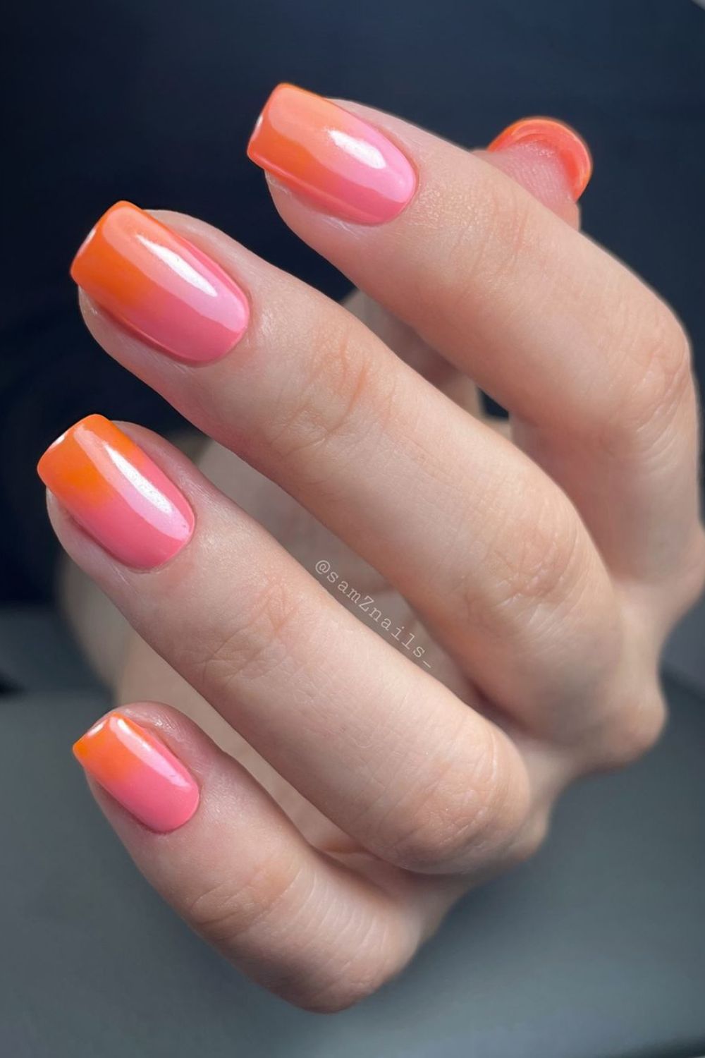 Glazed orange and pink nails