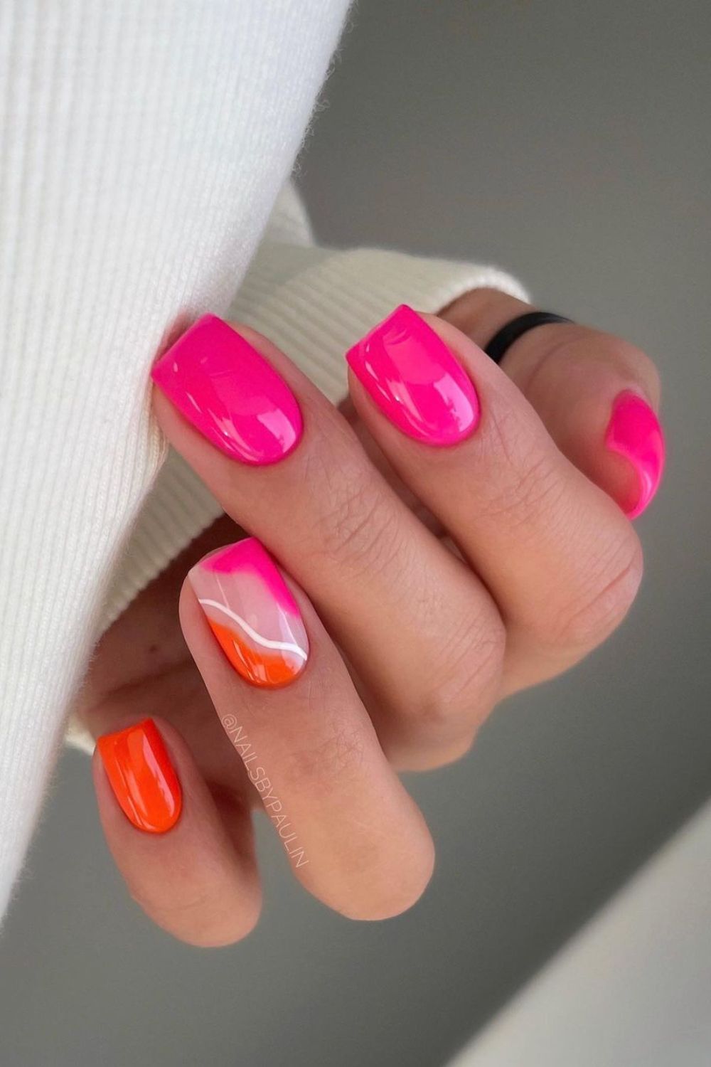 Hot pink and tangerine nails