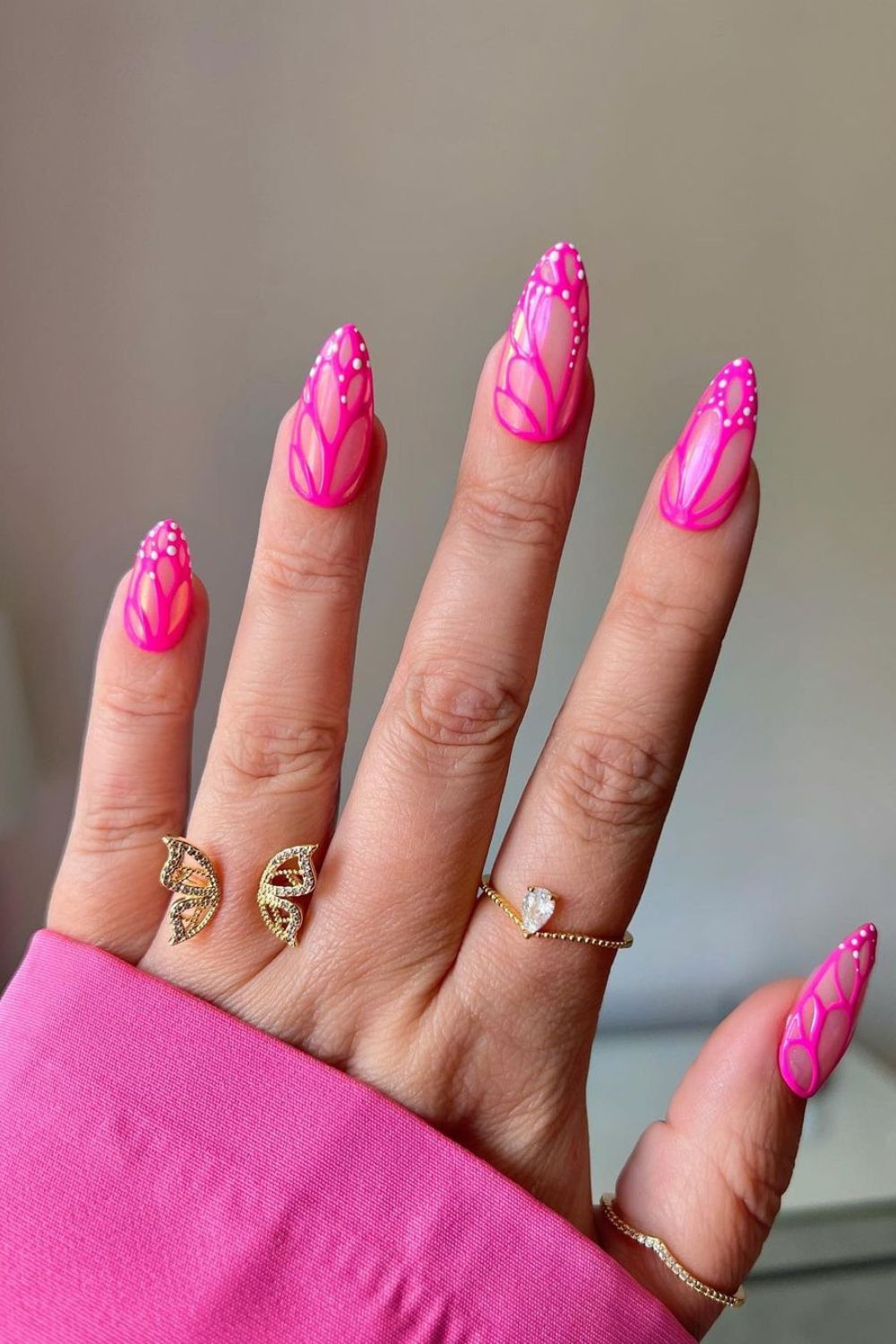 Hot pink butterfly nails