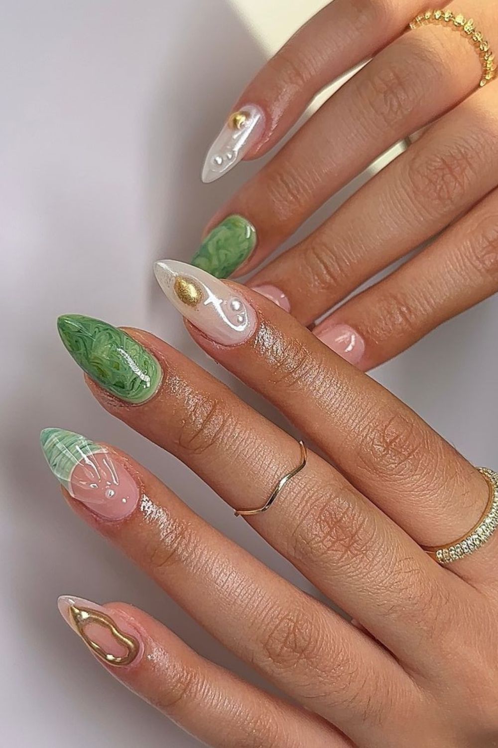 Jade green beach nails