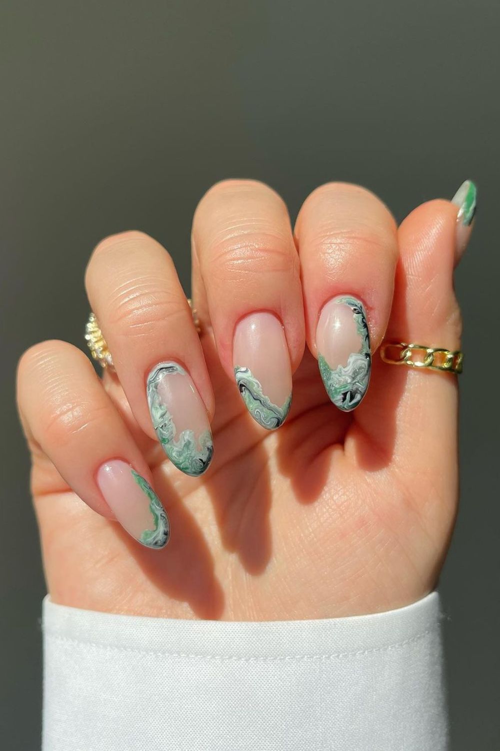 Jade marble nails with negative space accent