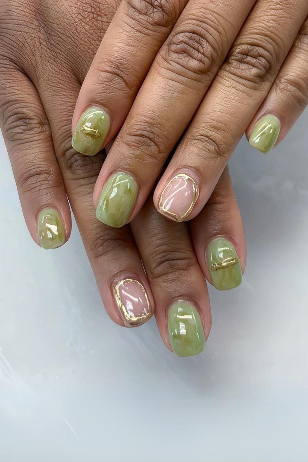 Jade nails with chrome ring accents