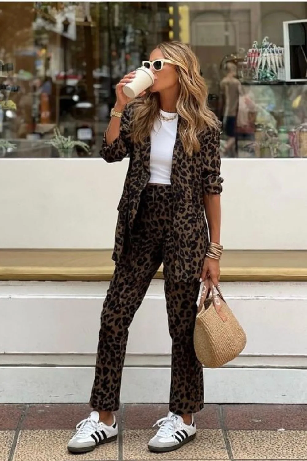 Leopard Print Suit with White Tee