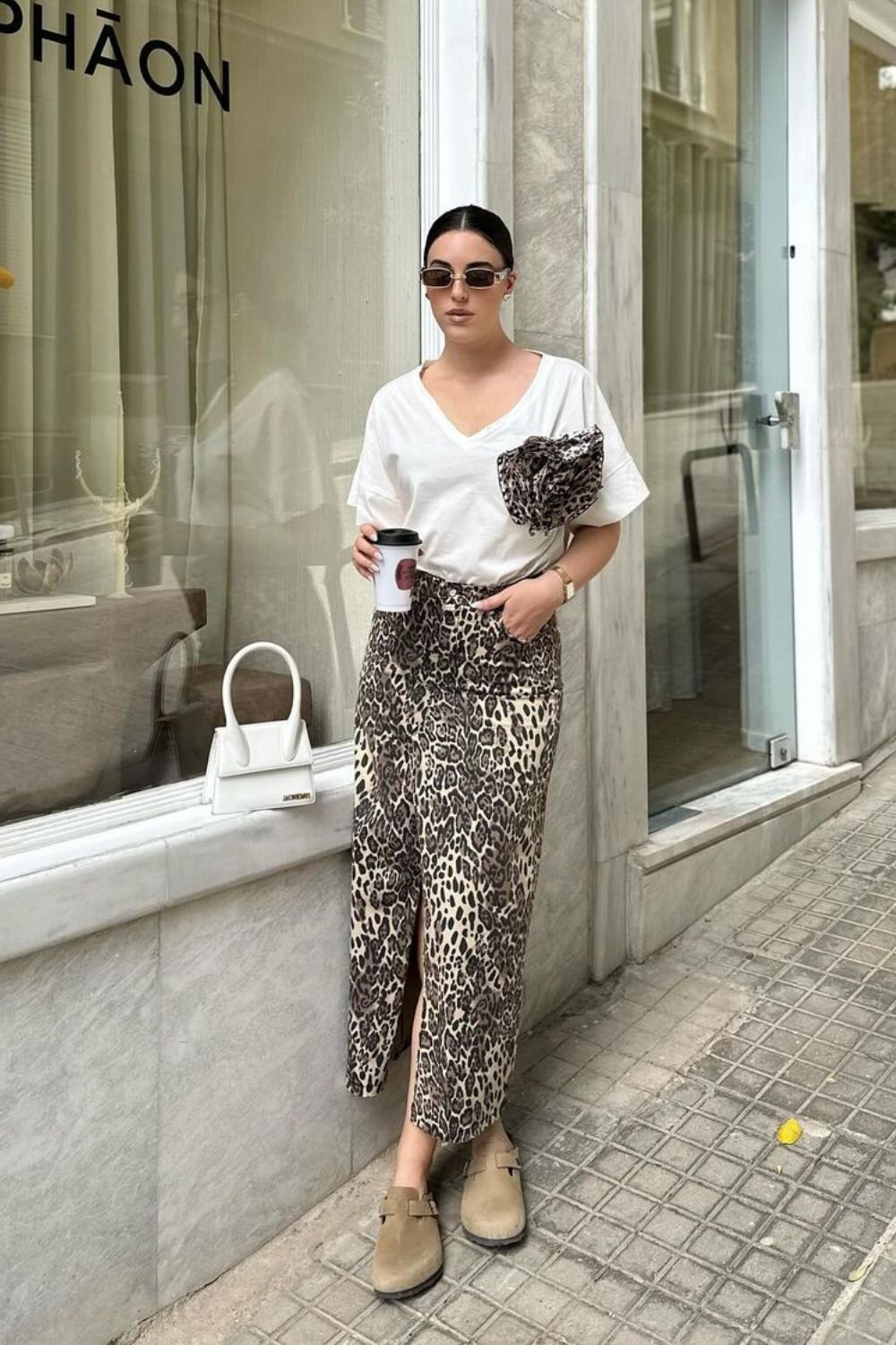 Leopard Skirt with White Tee