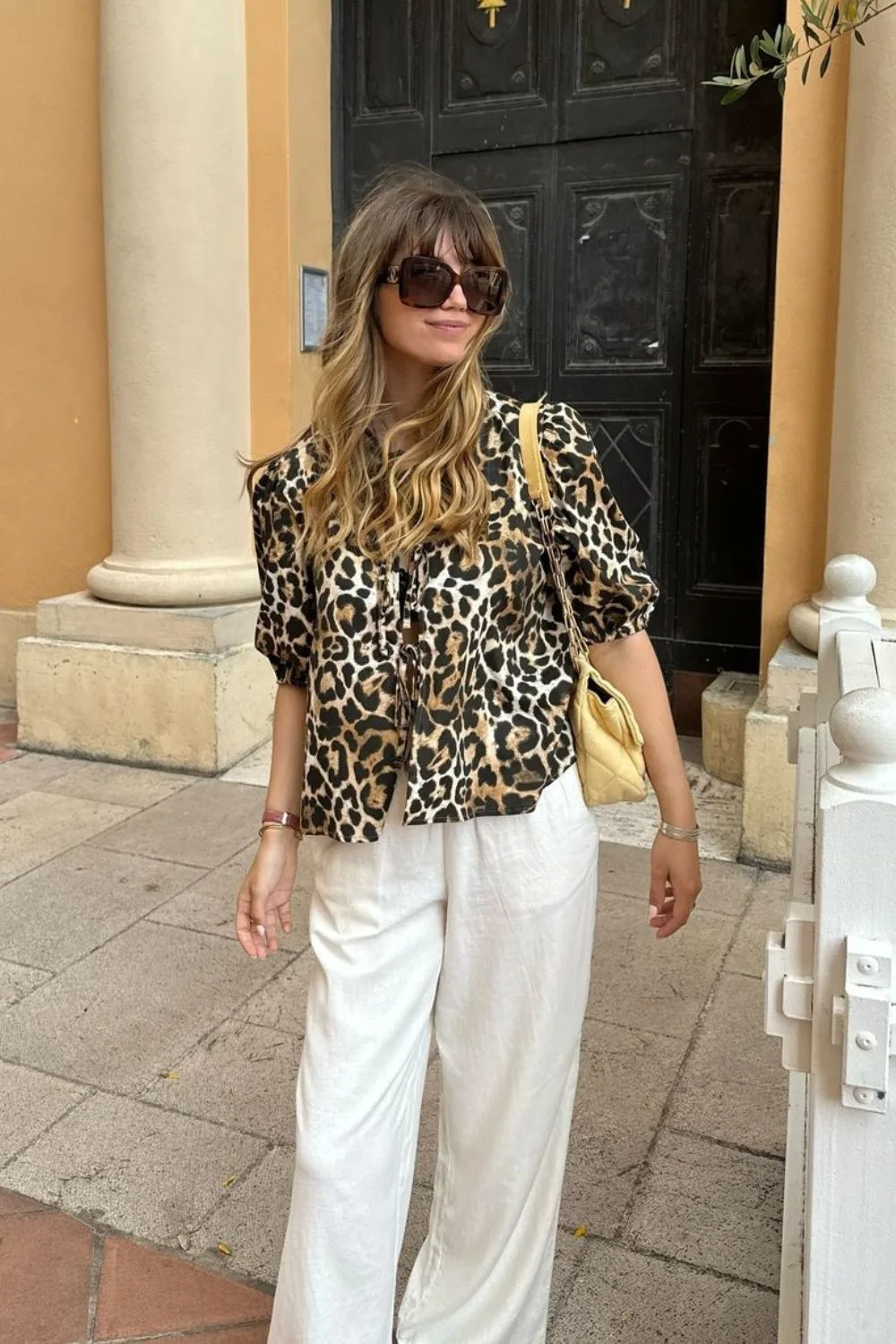 Leopard Top & White Pants