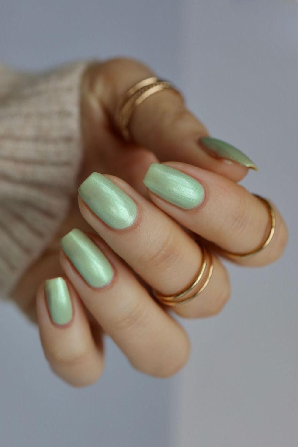 Light jade green manicure