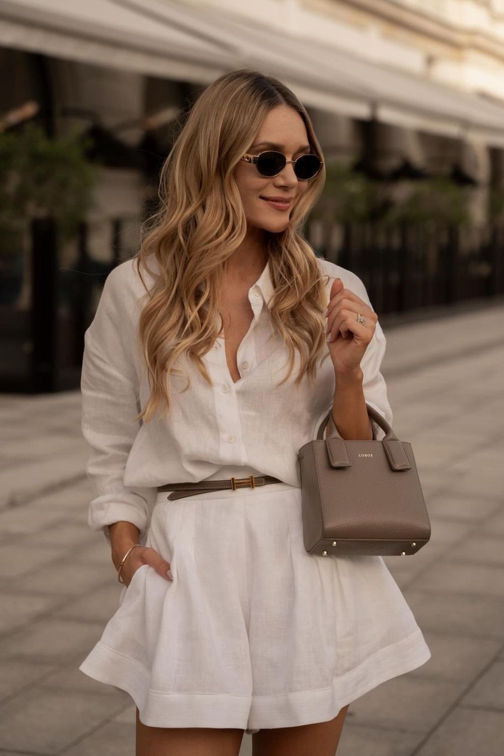 Linen button-up shirt and shorts