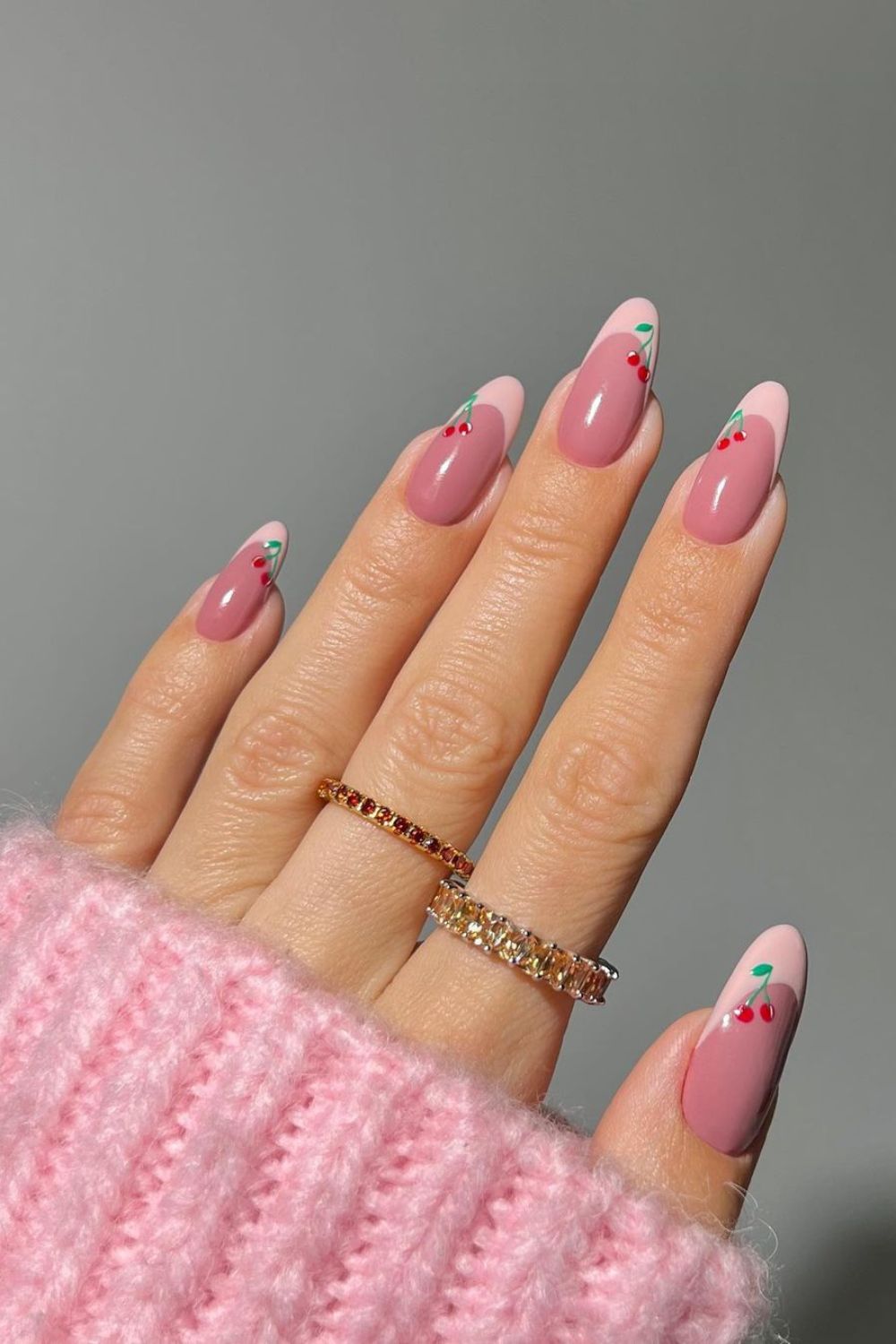 Mauve and pink cherry nails