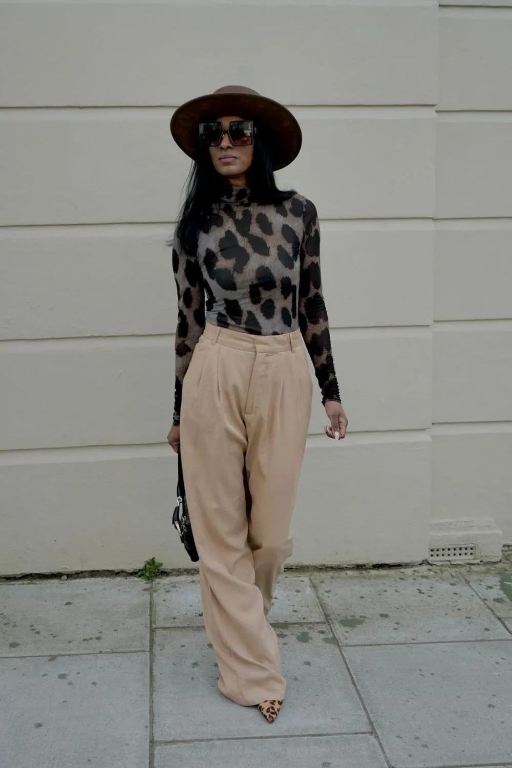 Mesh Top & Beige Pants