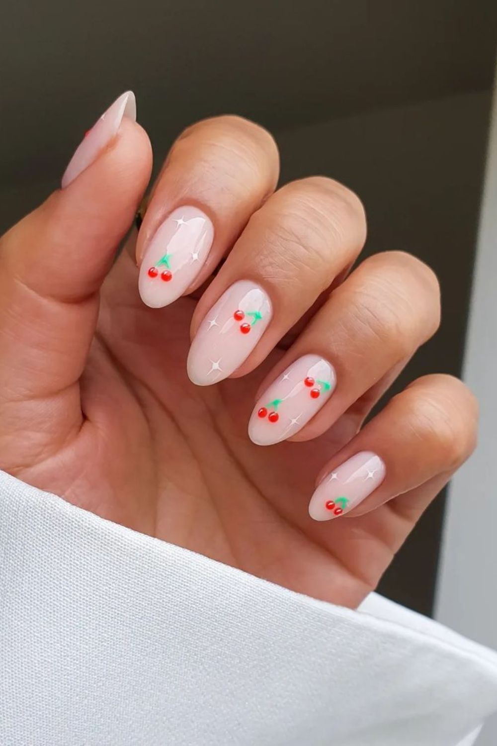 Milky white cherry nails