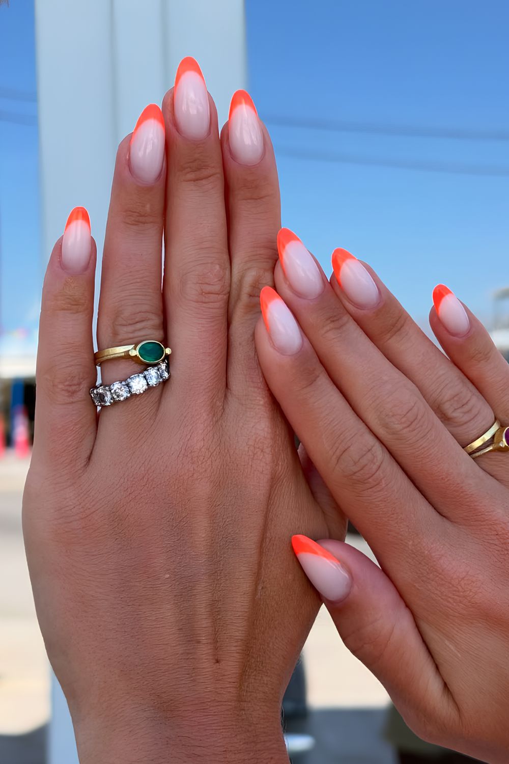 Milky white nails wit orange tips