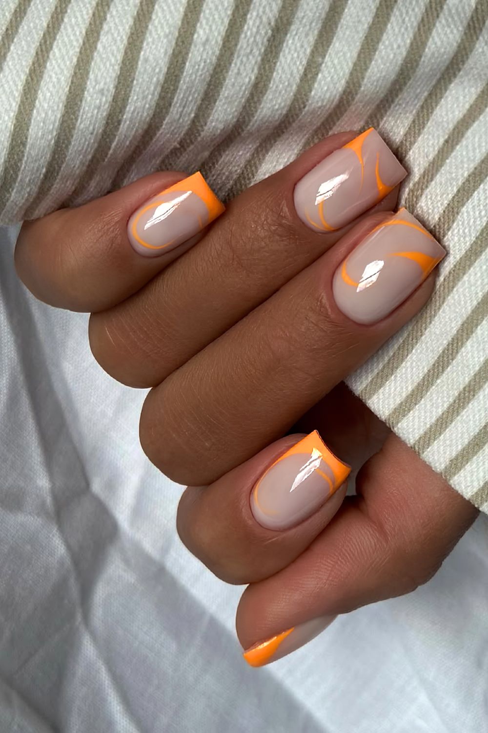 Milky white nails with swirls