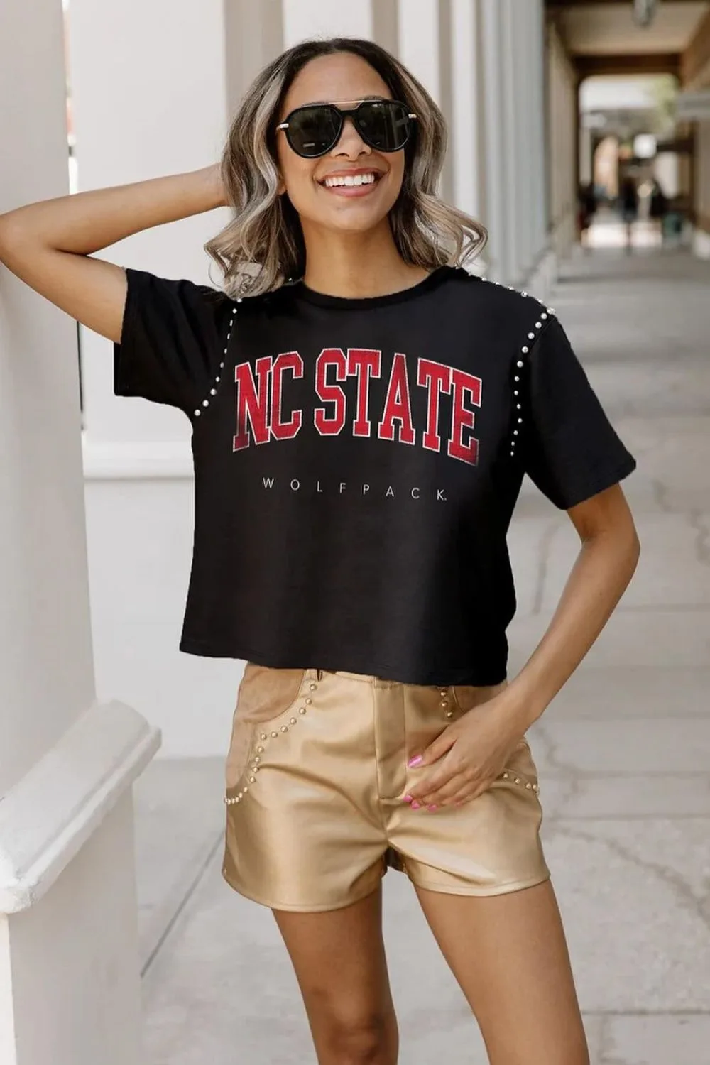 NC State Crop Top & Gold Shorts