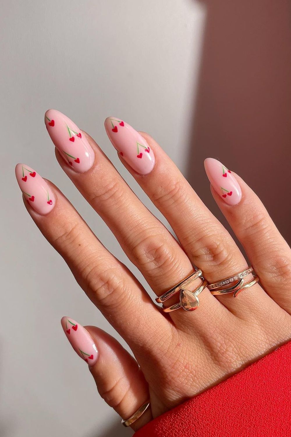 Nails with heart-shaped cherries