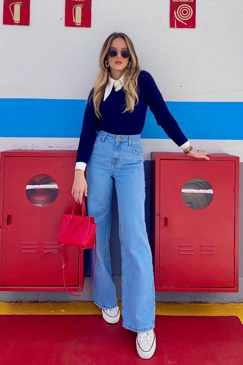 Navy Sweater & Light Wash Jeans