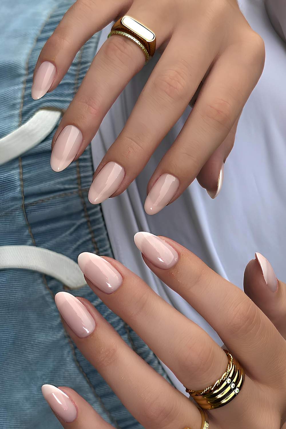 Neutral French tip mani on a milky base