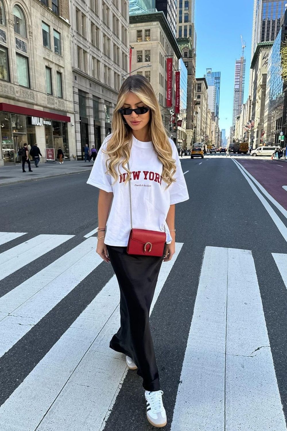 New York Tee & Black Skirt