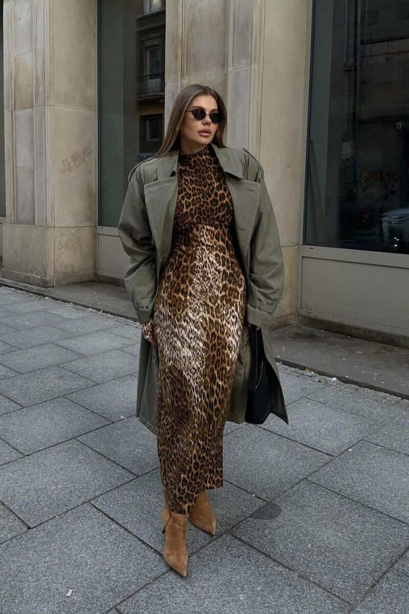 Katie Olive Leopard Print Dress
