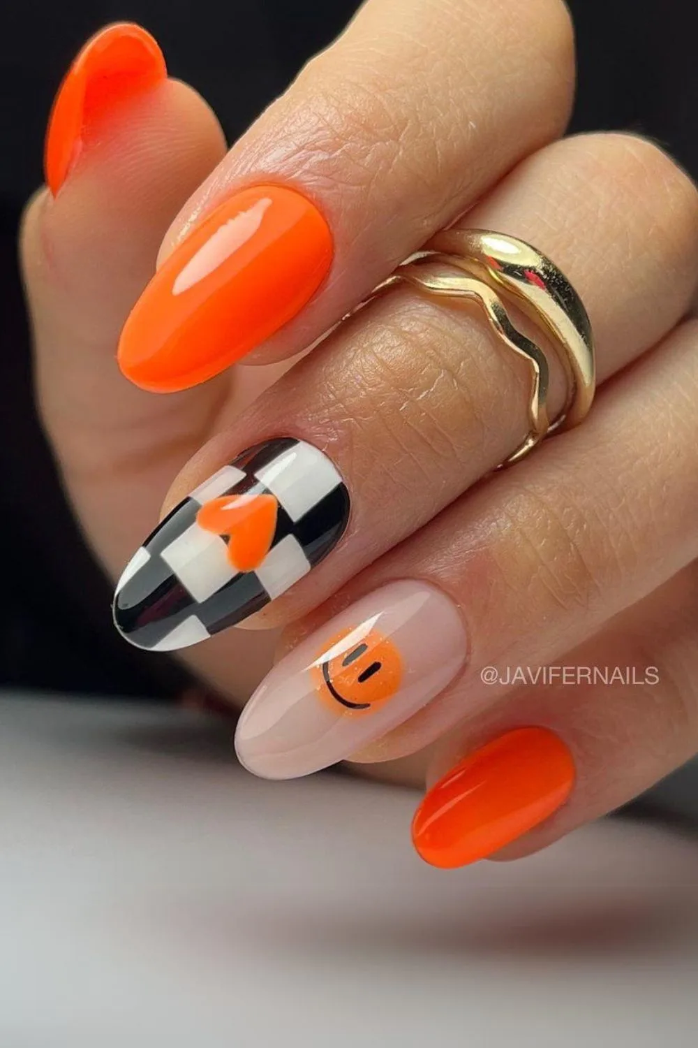 Orange and black summer nails