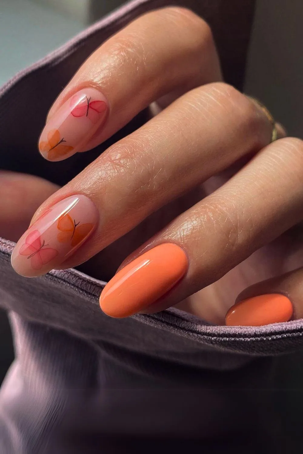 Orange butterfly nails