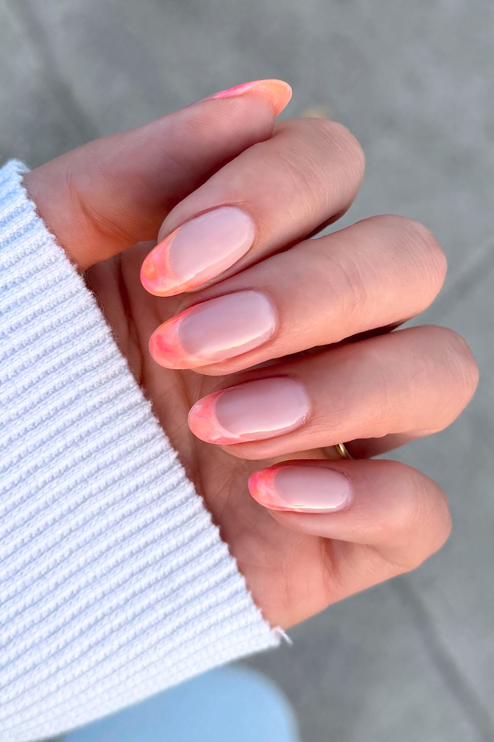 Orange marble French tip nails