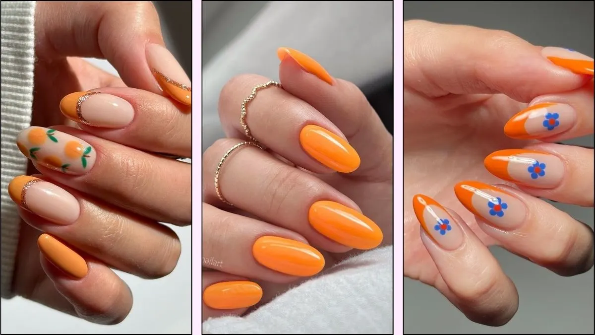 A collage of orange summer nails