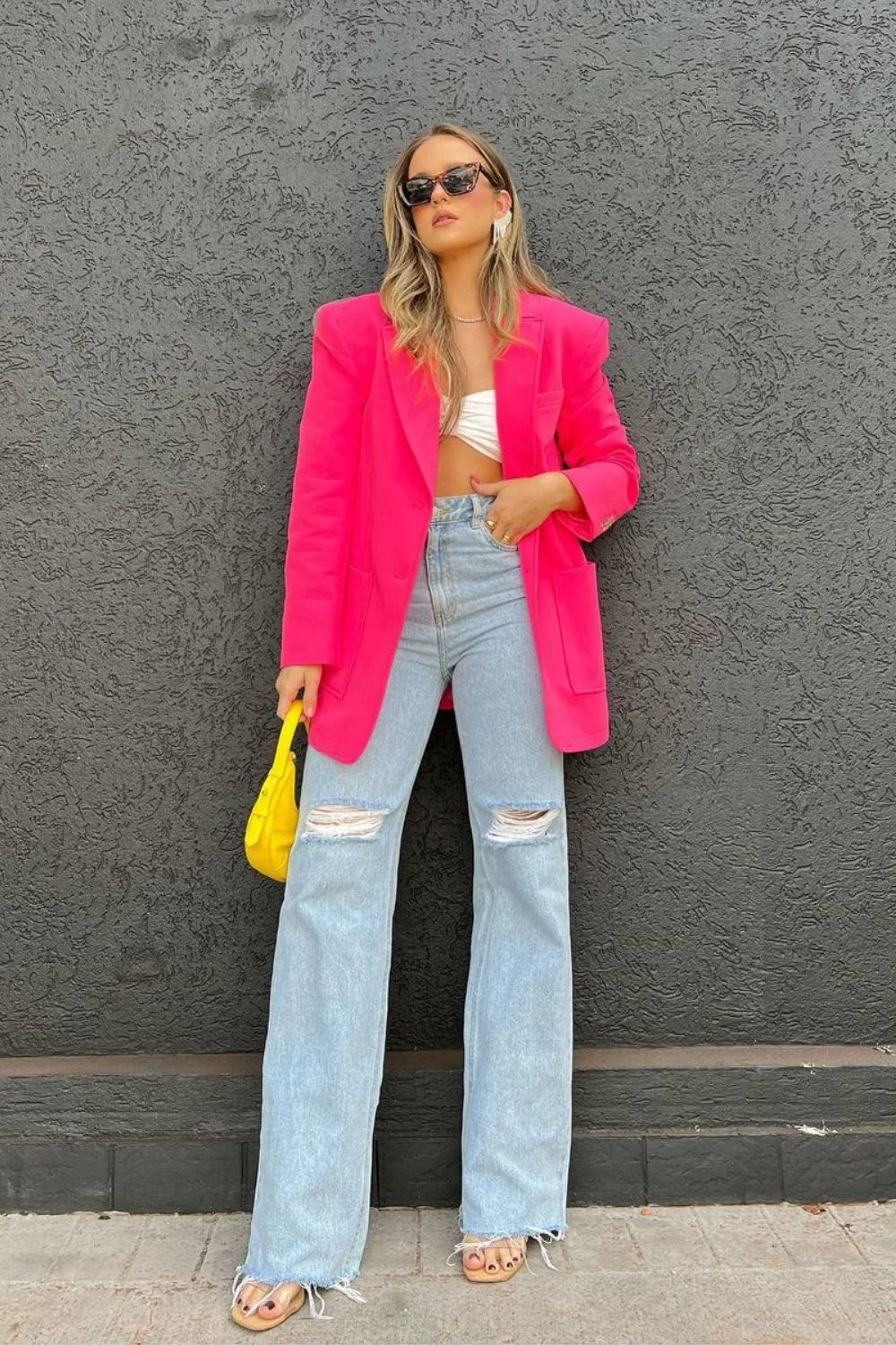 Pink Blazer & Ripped Jeans