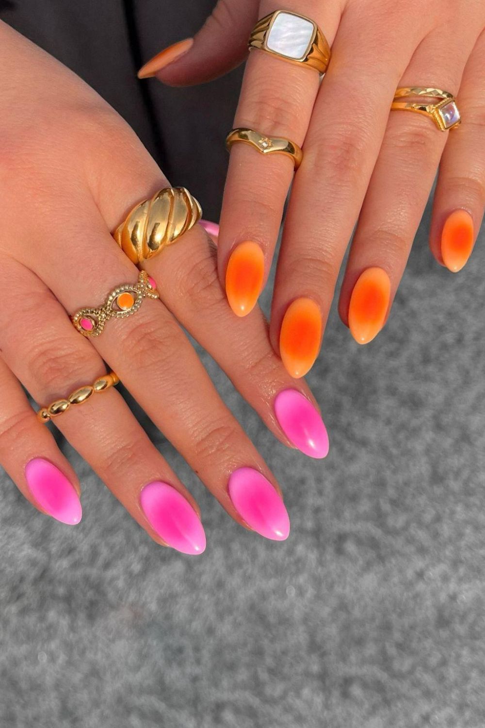 Pink and orange aura duo nails