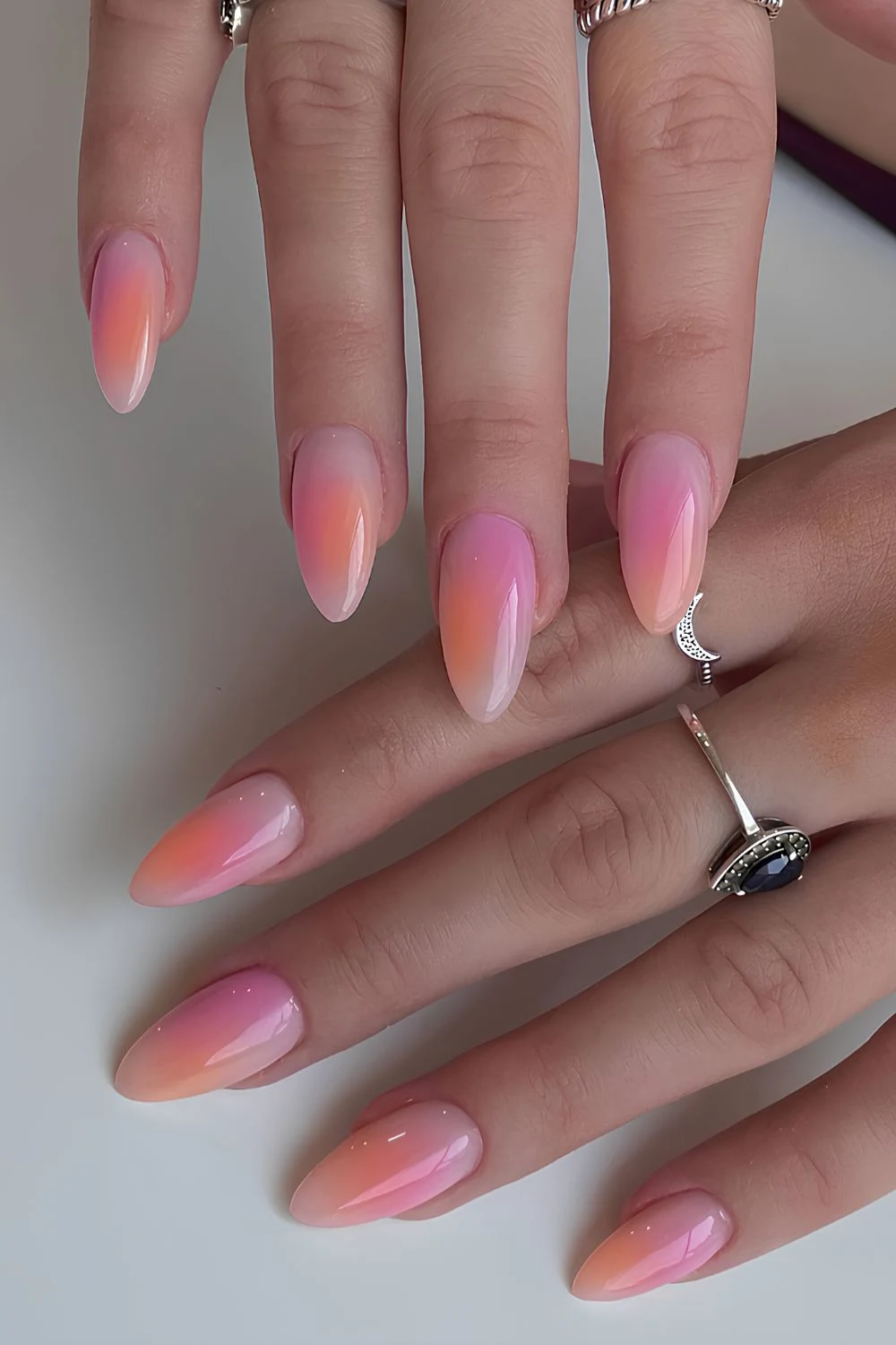 Pink and orange jelly gradient nails