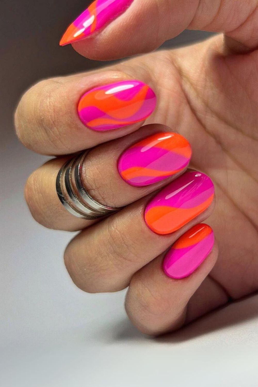 Pink and orange nails