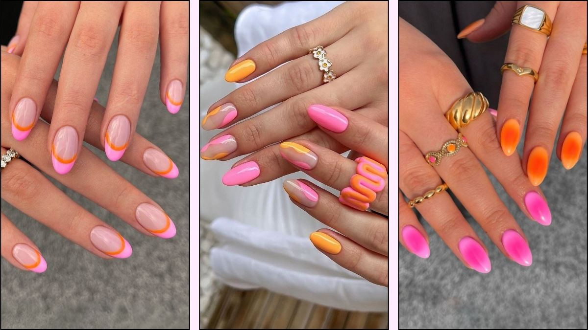 A collage of pink and orange summer nails