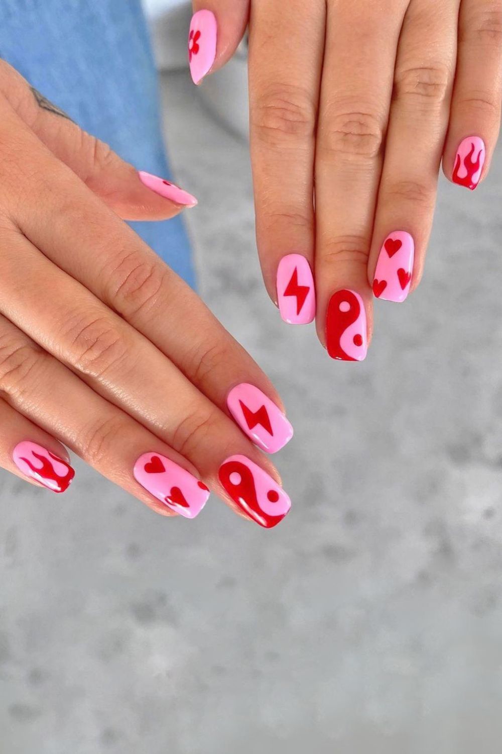 Pink and red summer nails