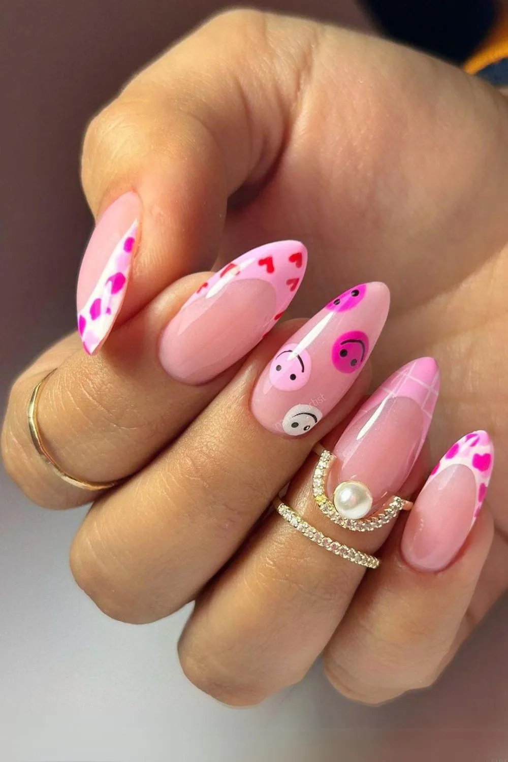 Pink smiley nails