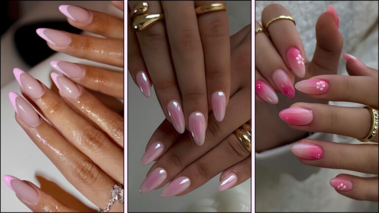 A collage of pink summer nail designs