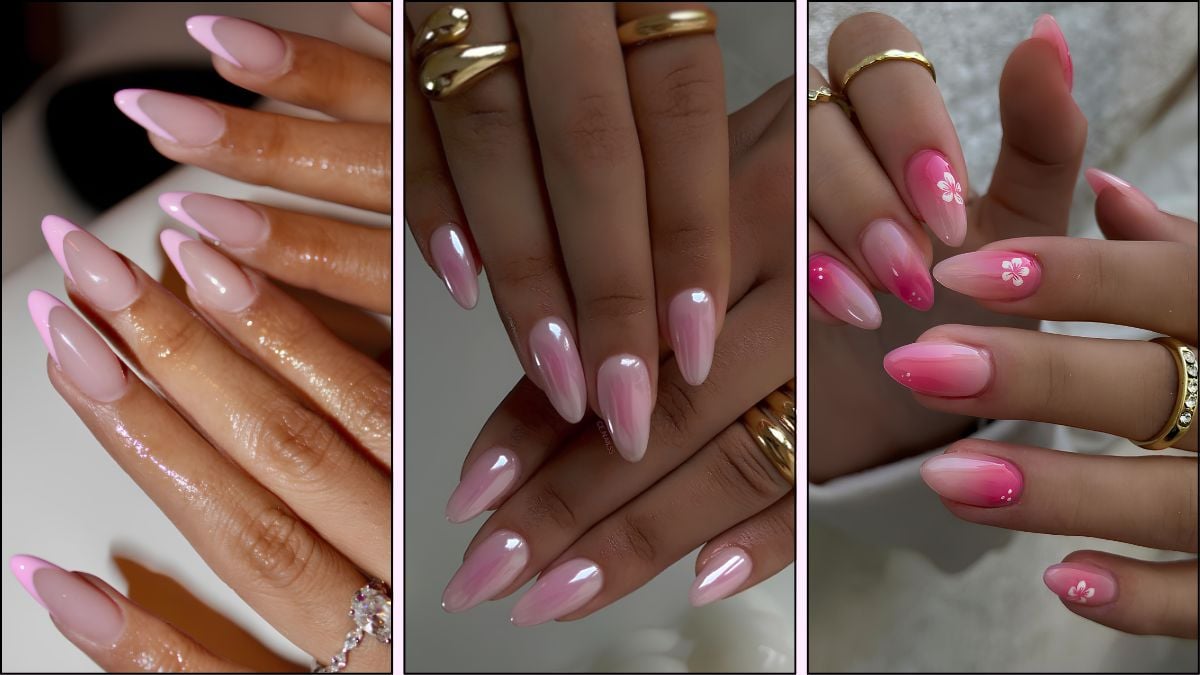 A collage of pink summer nail designs