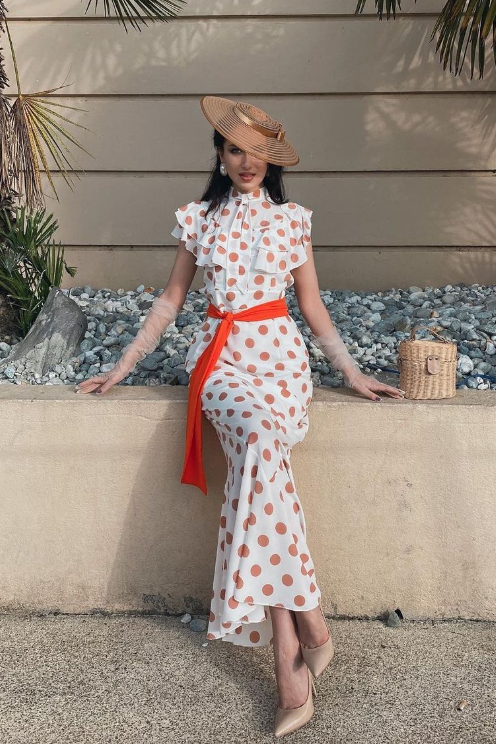 Polka Dot Dress with Orange Sash