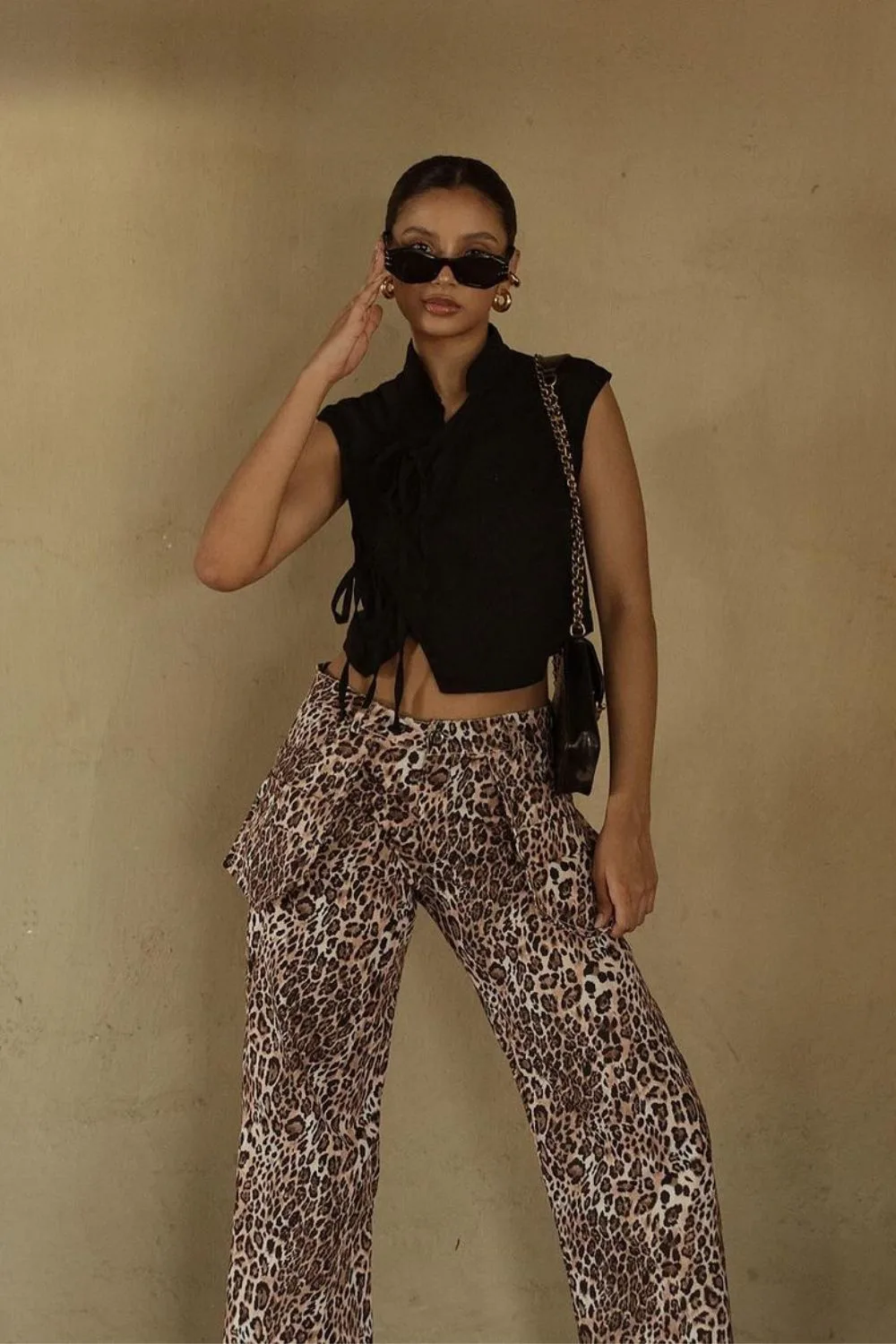 Print Pants & Black Top