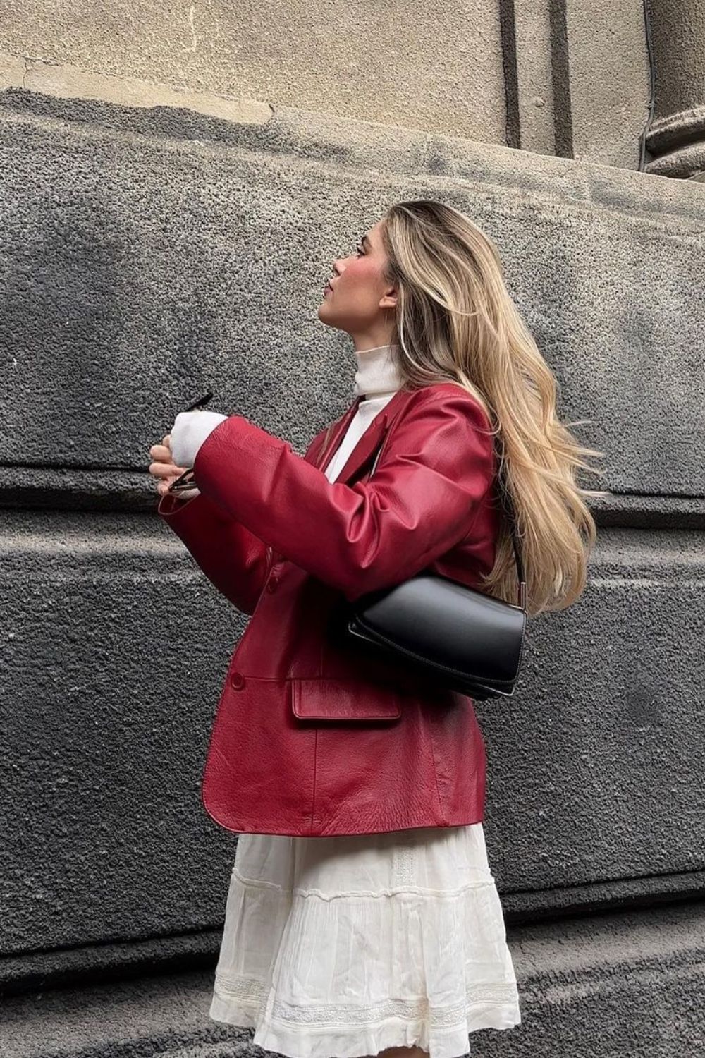 Red Blazer & White Dress