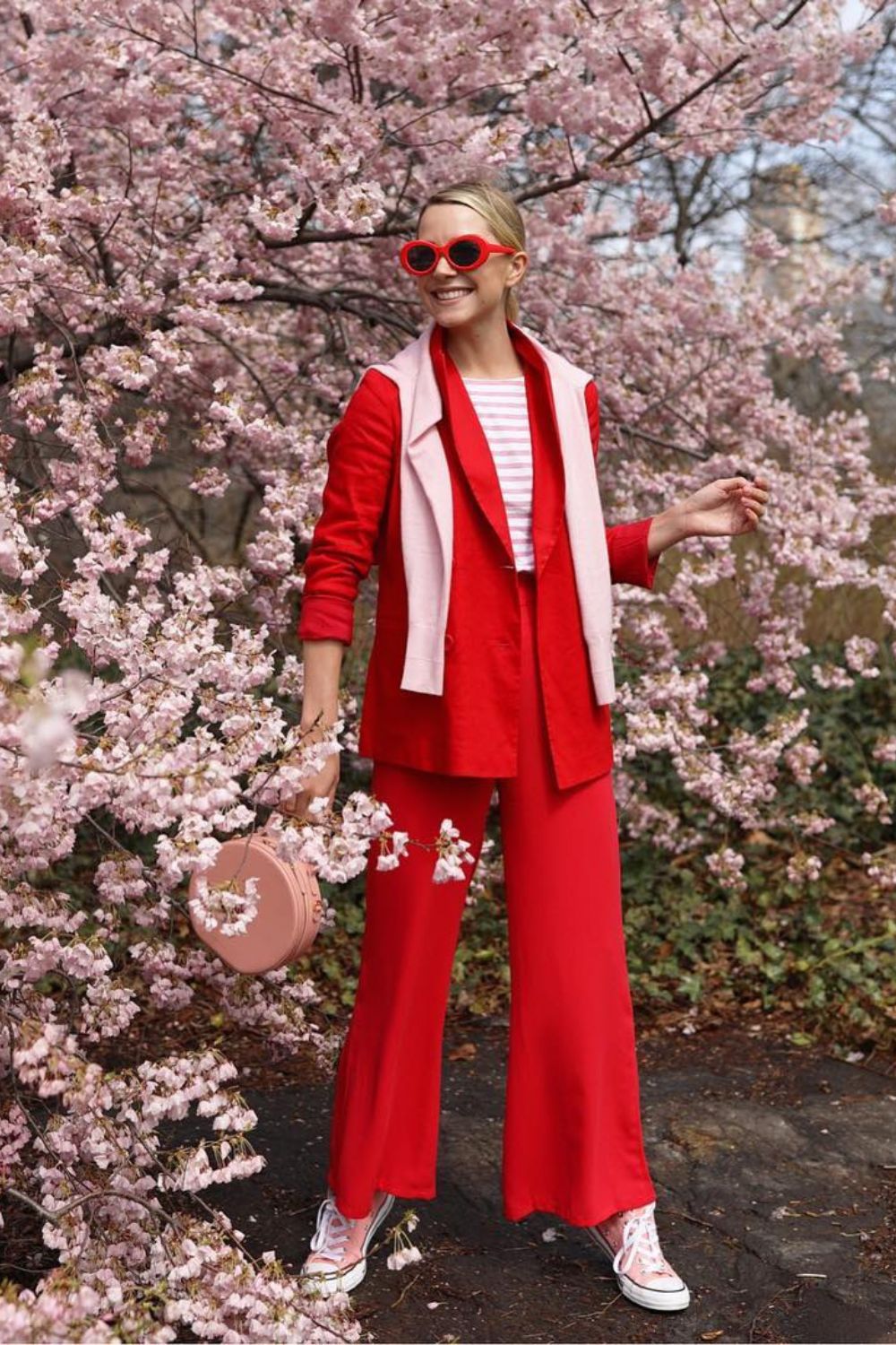 Red Suit & Striped Top